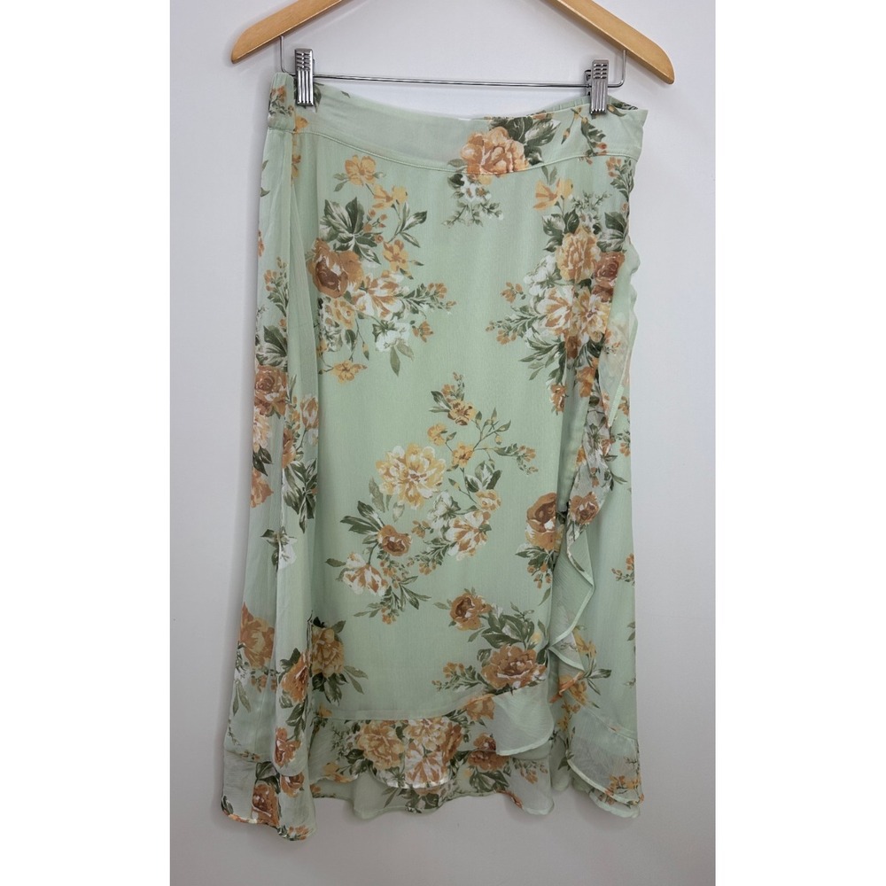 NWT Christopher Banks Floral Ruffle Midi Skirt Boho Cottage Coquette CJ Banks M - Picture 10 of 10